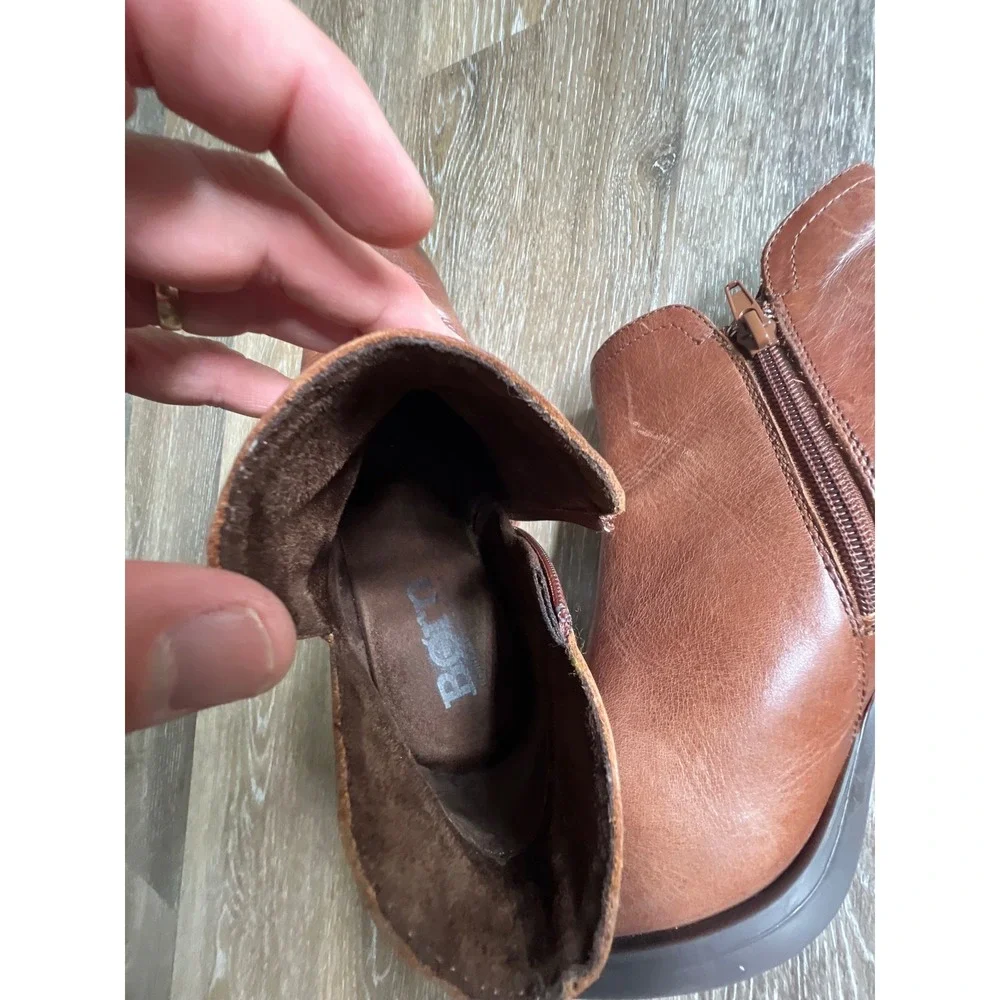 Born Ankle Boots Womens 8 Brown Good Leather Block Heel Side Zip Booties - Picture 8 of 9